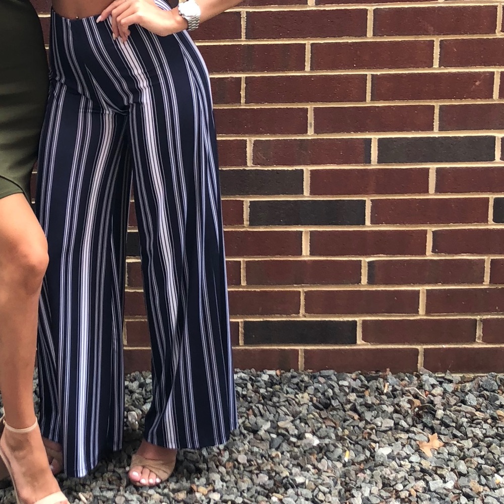 Blue striped high waisted pants